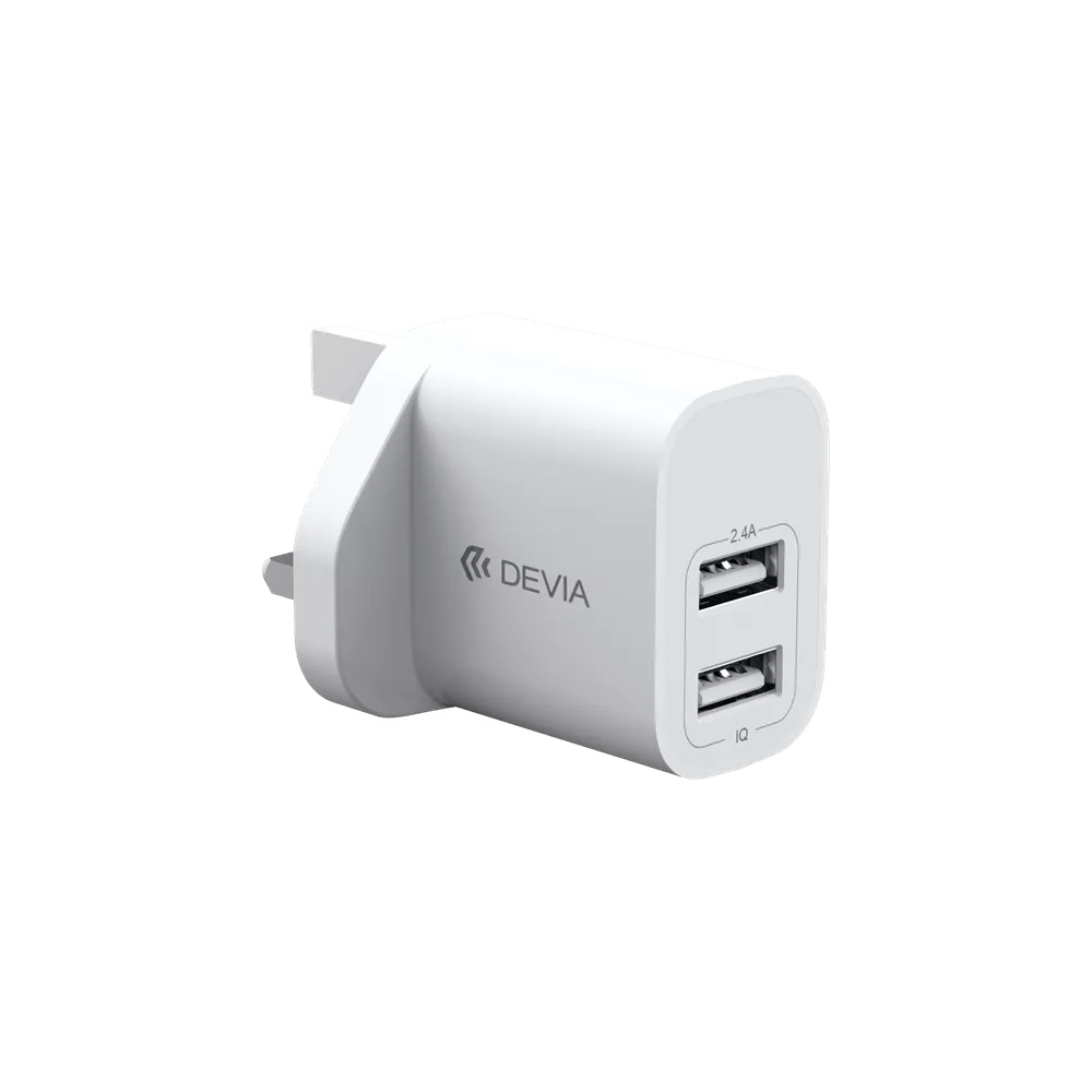 Devia - 2.4A USB 3-Pin UK Charging Plug - White