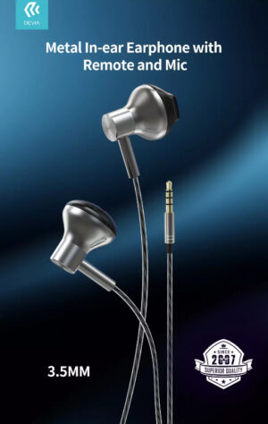 Devia - 3.5mm Metal Earphones with Microphone & Volume Control - Black