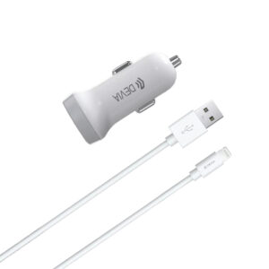 Devia - 3.1A Dual USB Port Car Adapter & 1m Non-MFI Lightning Cable - White