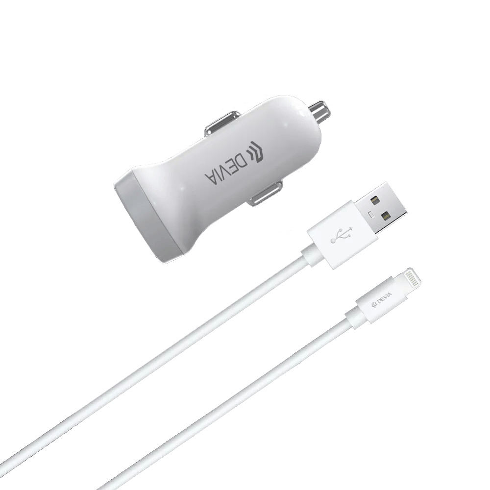 Devia - 3.1A Dual USB Port Car Adapter & 1m Non-MFI Lightning Cable - White